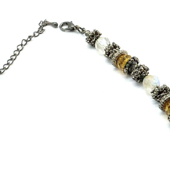 Amber & Clear Beaded Necklace with Silver-tone Spacers - Picture 10 of 15